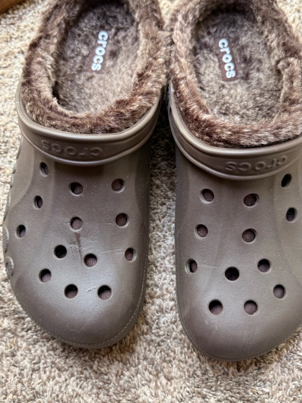 CROCS Brown Fuzz-Lined Slip-On Clog